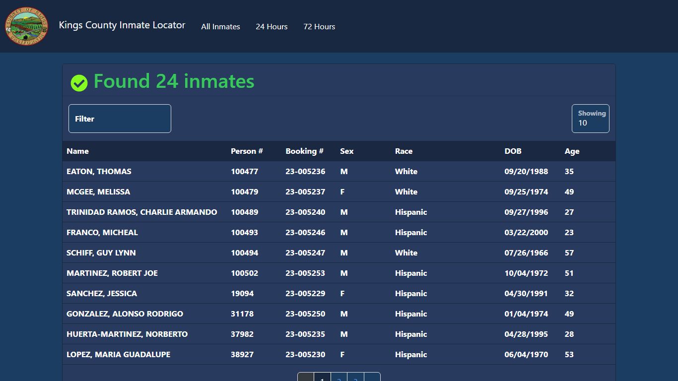 Inmates Booked in the Last 72 Hours